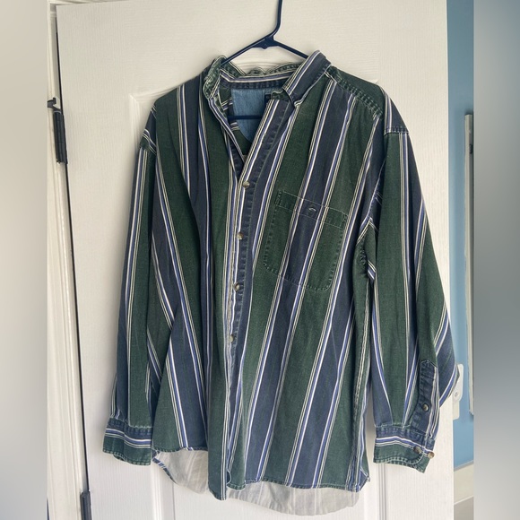 Shirts | Green And Blue Vintage Stripped Button Down | Poshmark